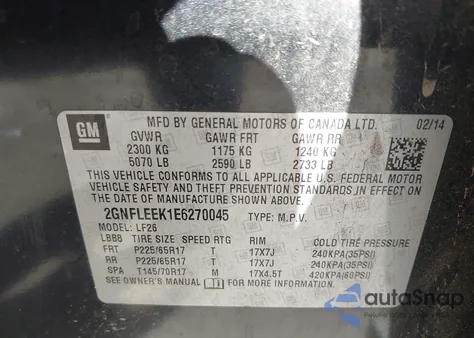 2014 Chevrolet Equinox Ls из США, поврежденный, VIN 2GNFLEEK1E6270045